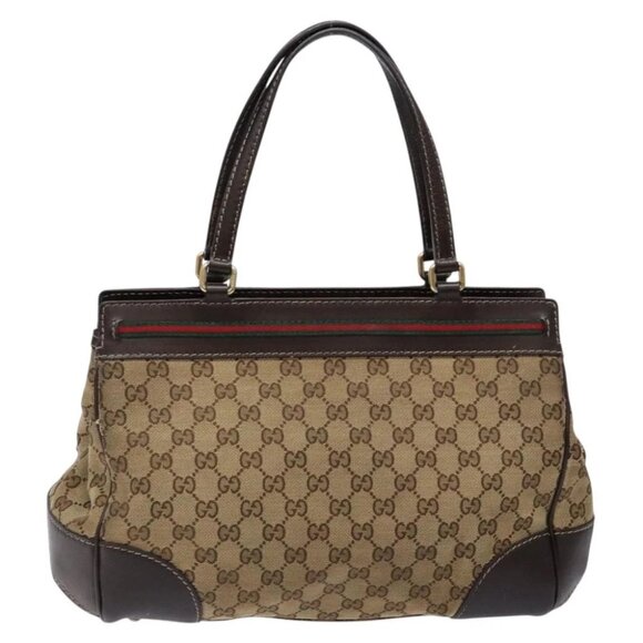 GUCCI GG Canvas Web Sherry Line Hand Bag Beige Gold Red - Picture 2 of 15